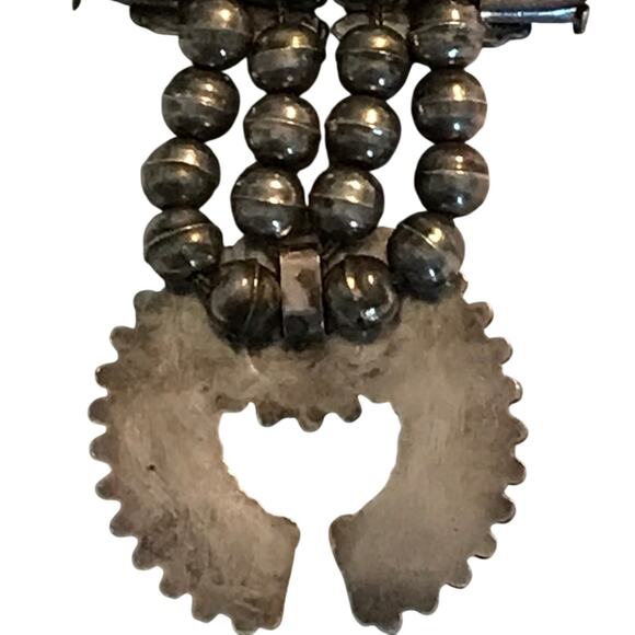 Vintage Squash Blossom Native American Zuni Petit Point Silver Turquoise Neck - Picture 7 of 9